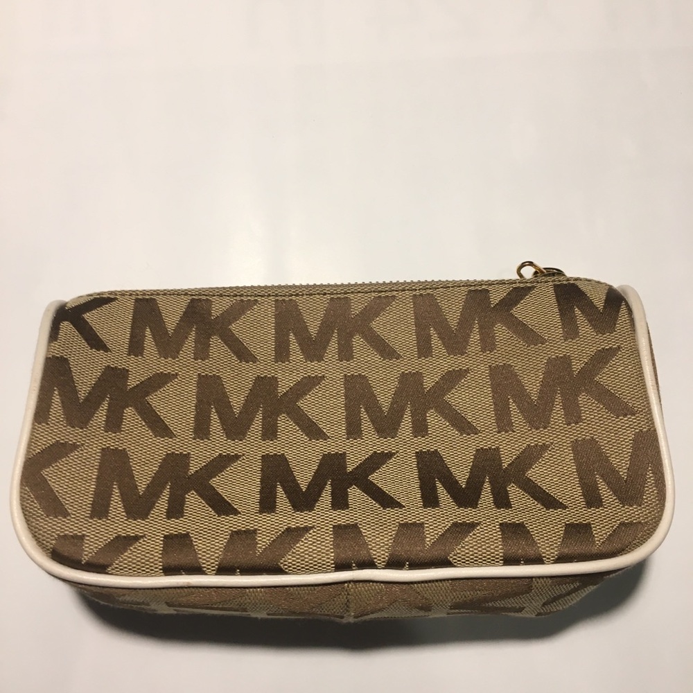 Michael Kors clutch, cocktail, or cosmetic jewelry purse tan gold brown zipper - Picture 2 of 4